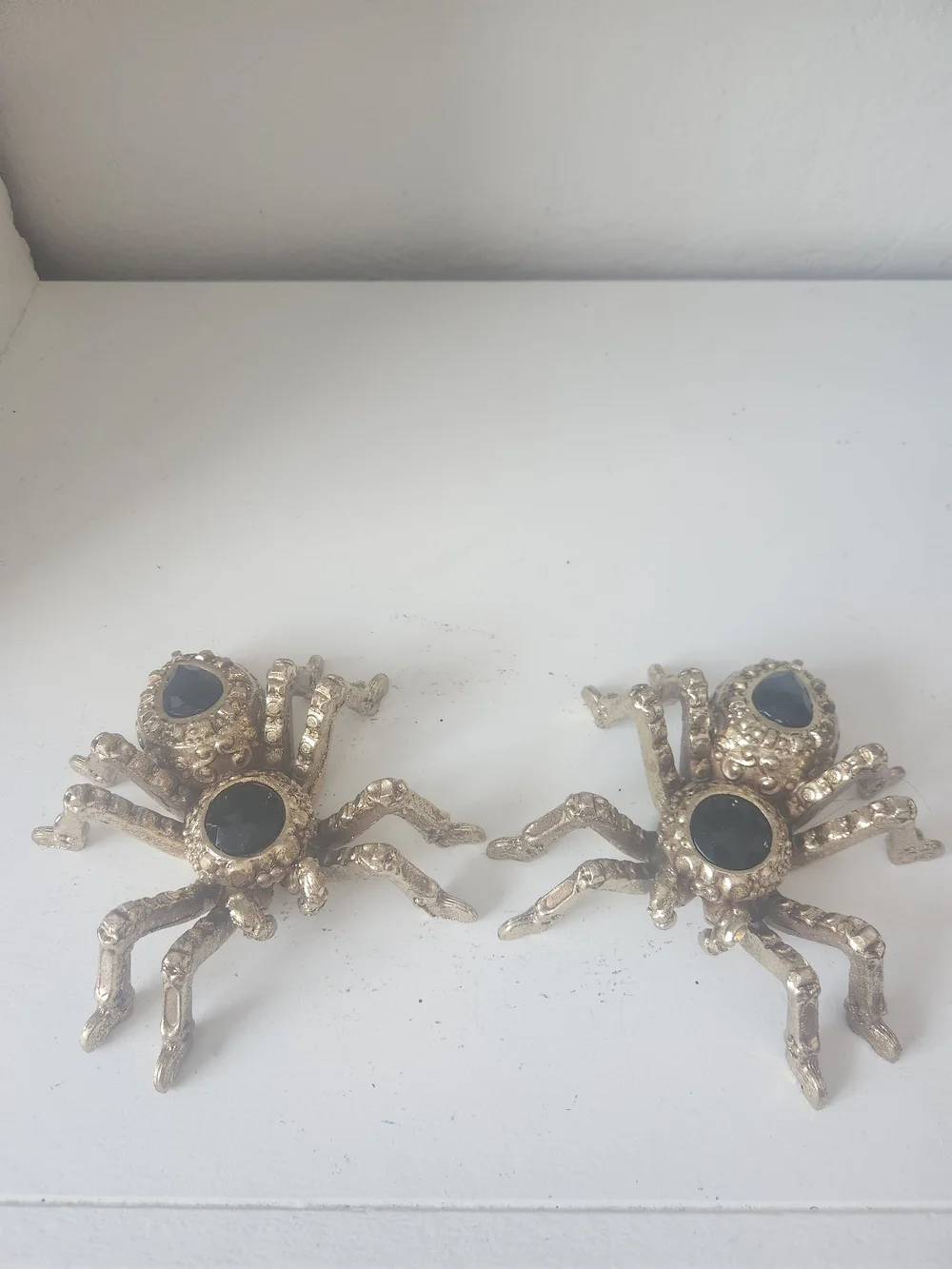Tahari Gold Metallic Metal Spider  Figurine With Black Jewels Set Of 2